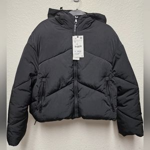 Zara Thermal Cropped Puffer Jacket Size S Black